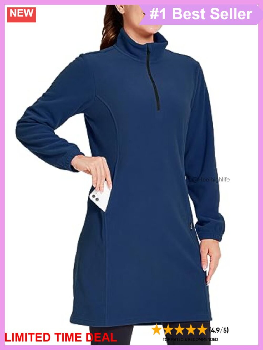 Fleece Sweatshirt Dress Thermal Long Pullover Kangaroo Pocket Winter